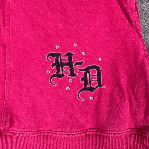 VTG y2k Women's Pink Studded Harley Davidson Angel Wings Hoodie Shirt Sz XL - Picture 3 of 12